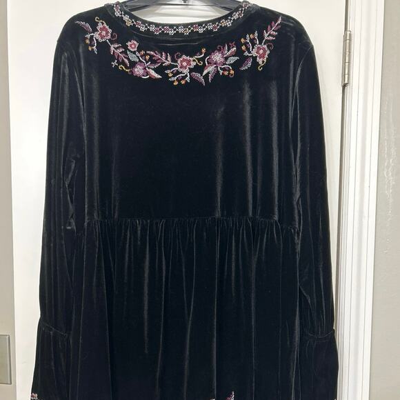 Style & Co Black Velvet Embroidered Baby Doll Top Boho Whimsigoth 3X New - Picture 10 of 15